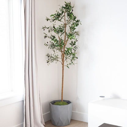 Set Of Two 84" Green Artificial Olive Trees in a Black Pot