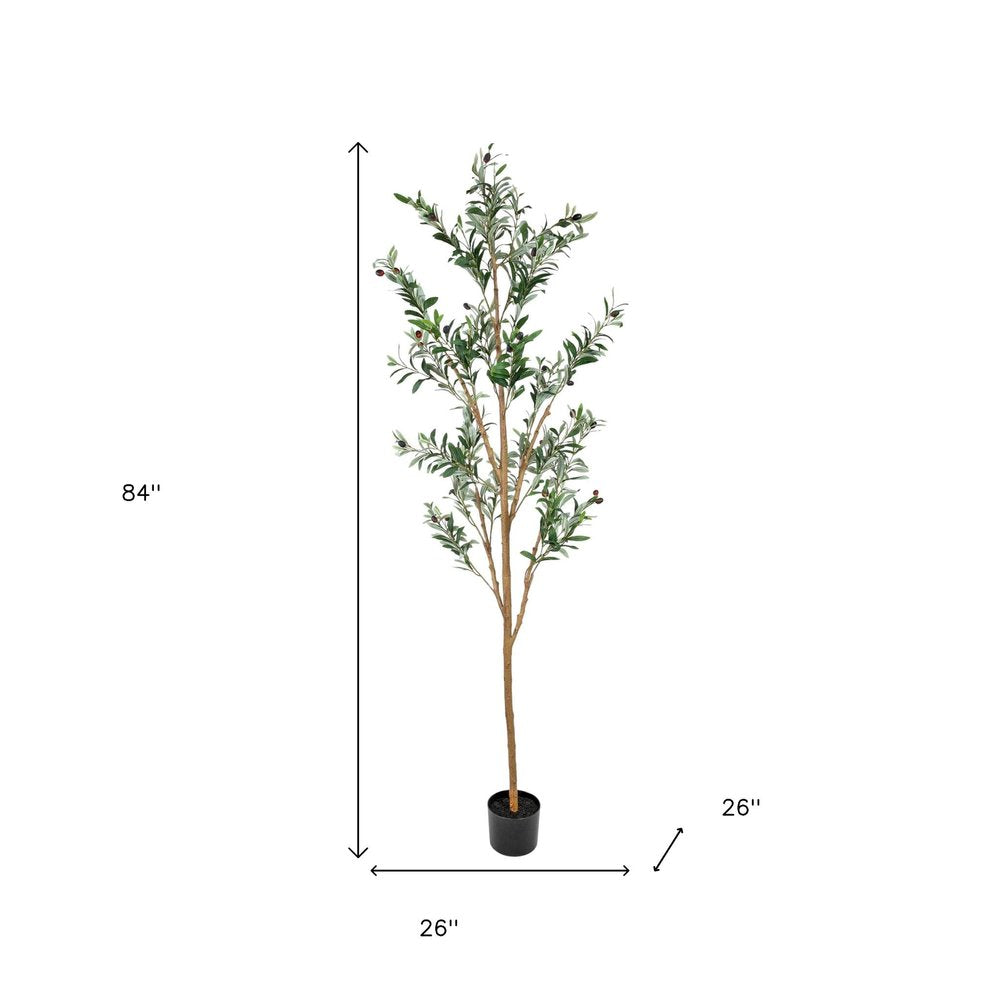 Set Of Two 84" Green Artificial Olive Trees in a Black Pot