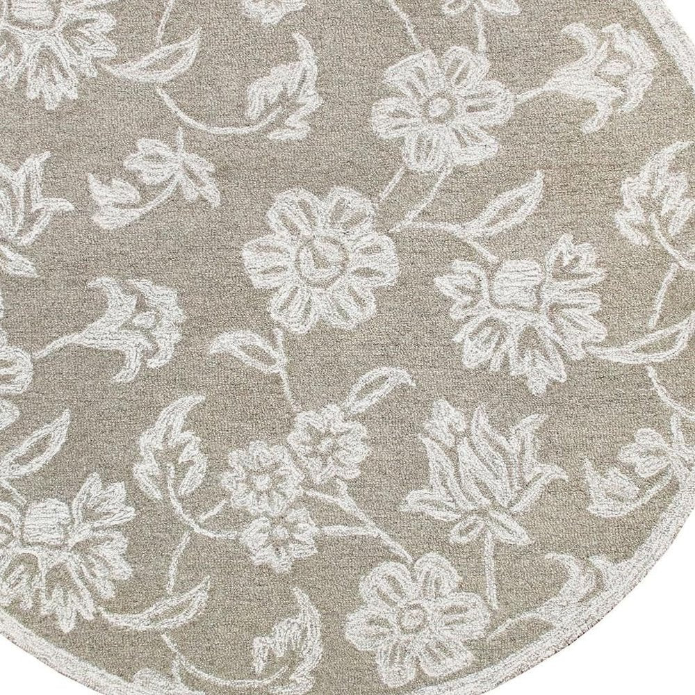 Wool Floral Hand Tufted Round Rug