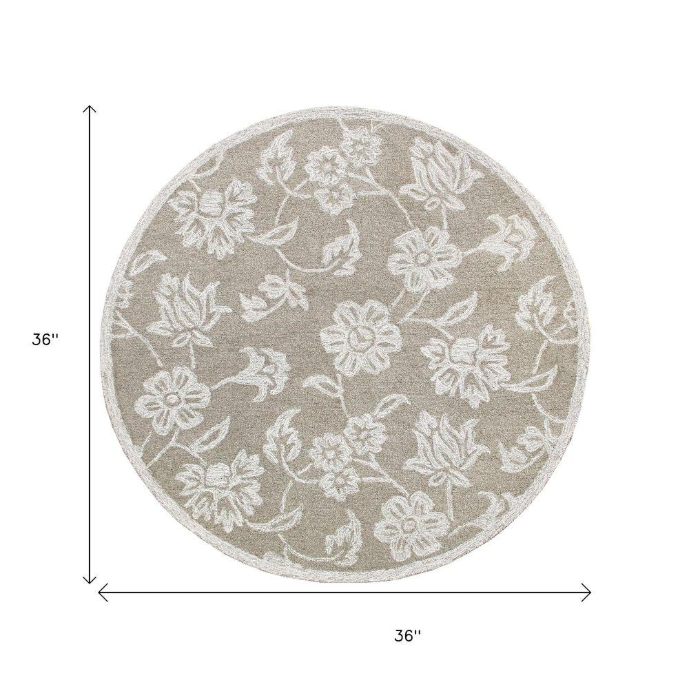 Wool Floral Hand Tufted Round Rug