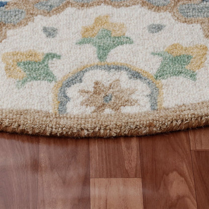 Wool Floral Hand Tufted Round Rug