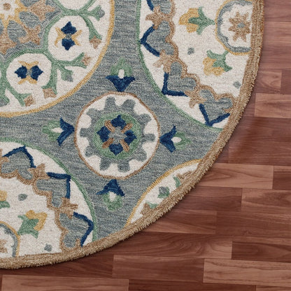 Wool Floral Hand Tufted Round Rug