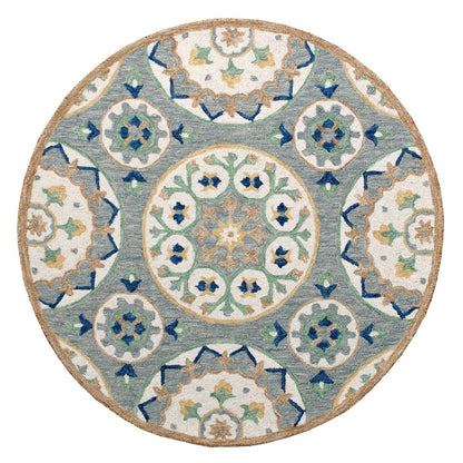 Wool Floral Hand Tufted Round Rug