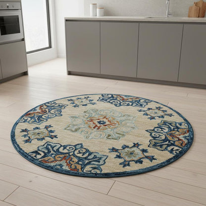 Wool Medallion Hand Tufted Washable Round Rug
