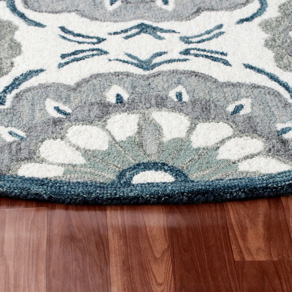 Wool Floral Hand Tufted Washable Round Rug