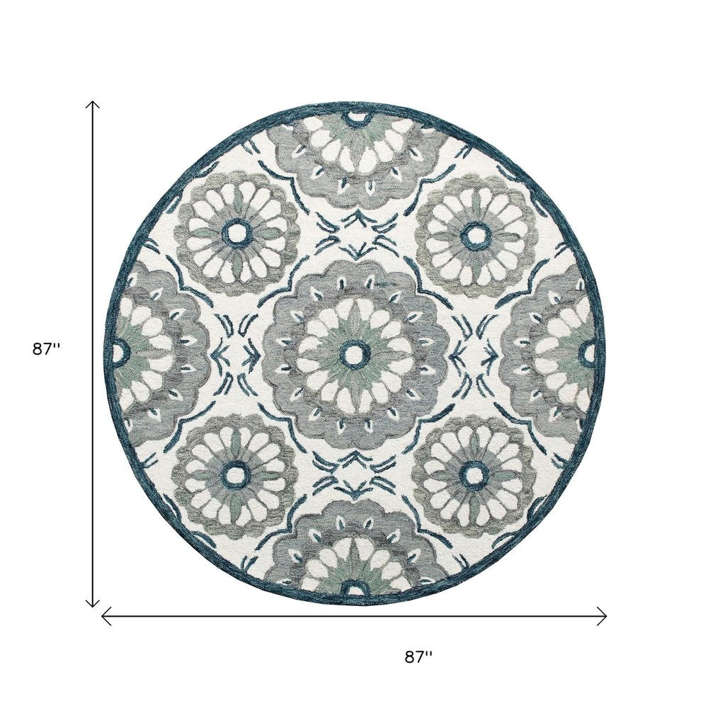 Wool Floral Hand Tufted Washable Round Rug