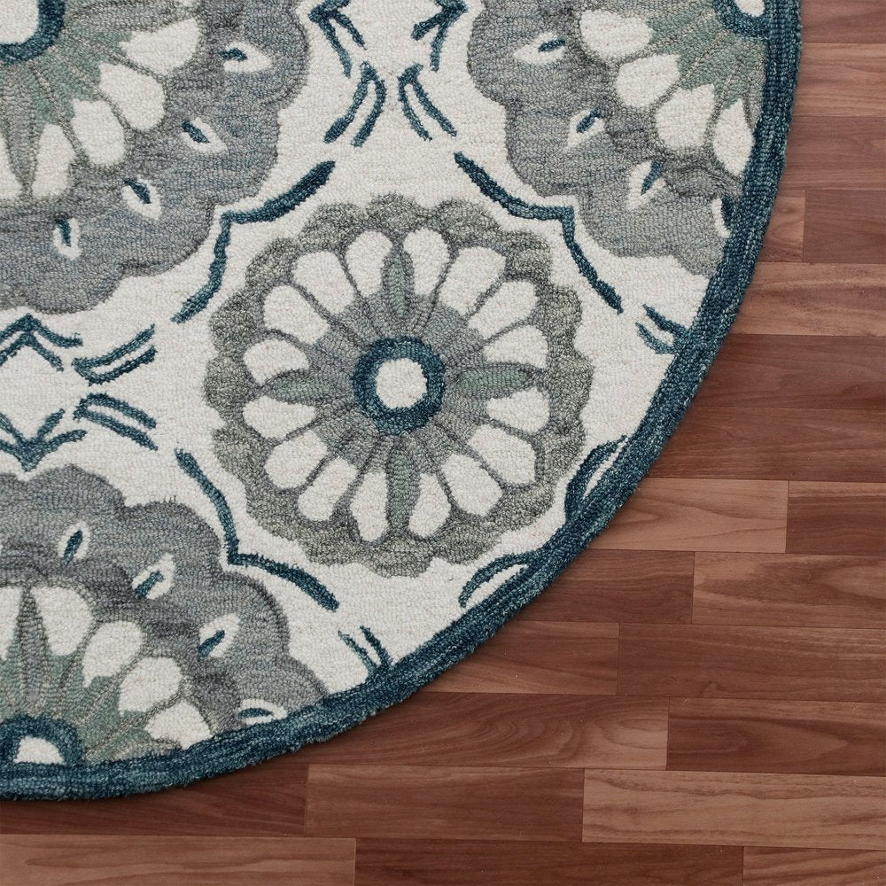 Wool Floral Hand Tufted Washable Round Rug