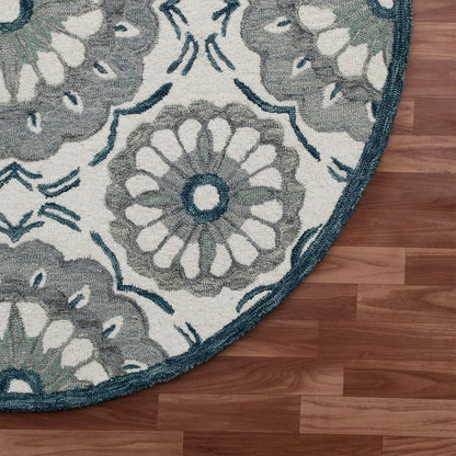 Wool Floral Hand Tufted Washable Round Rug