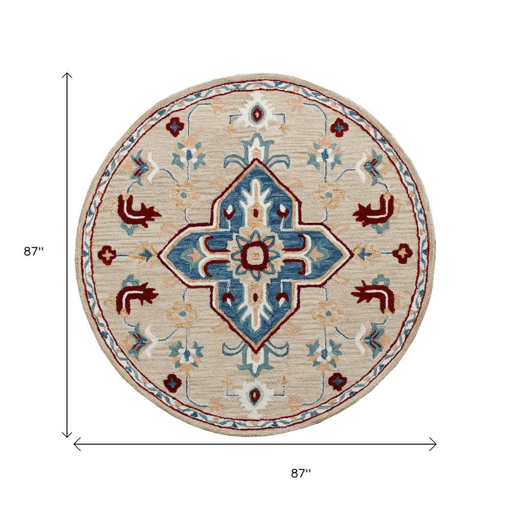 Wool Medallion Hand Tufted Washable Round Rug