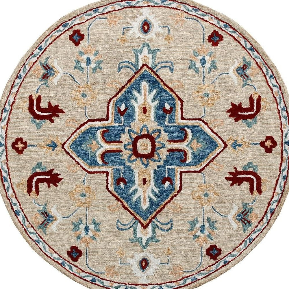 Wool Medallion Hand Tufted Washable Round Rug