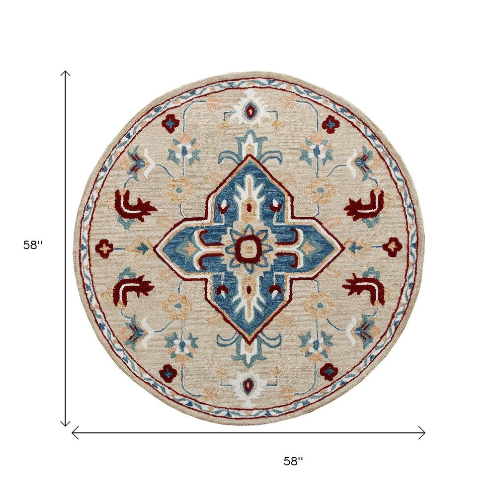 Wool Medallion Hand Tufted Washable Round Rug