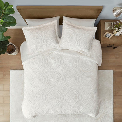 Set of Two Ivory Medallion Twin Ring Stitch Polyester Sham And Comforter