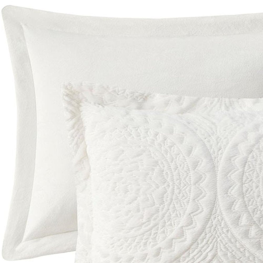 Set of Two Ivory Medallion Twin Ring Stitch Polyester Sham And Comforter
