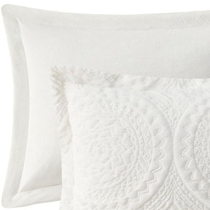 Set of Two Ivory Medallion Twin Ring Stitch Polyester Sham And Comforter
