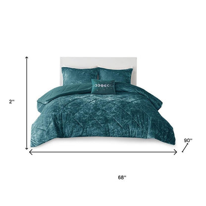 Set of Three Teal Blue Twin Ring Stitch Polyester Sham And Comforter