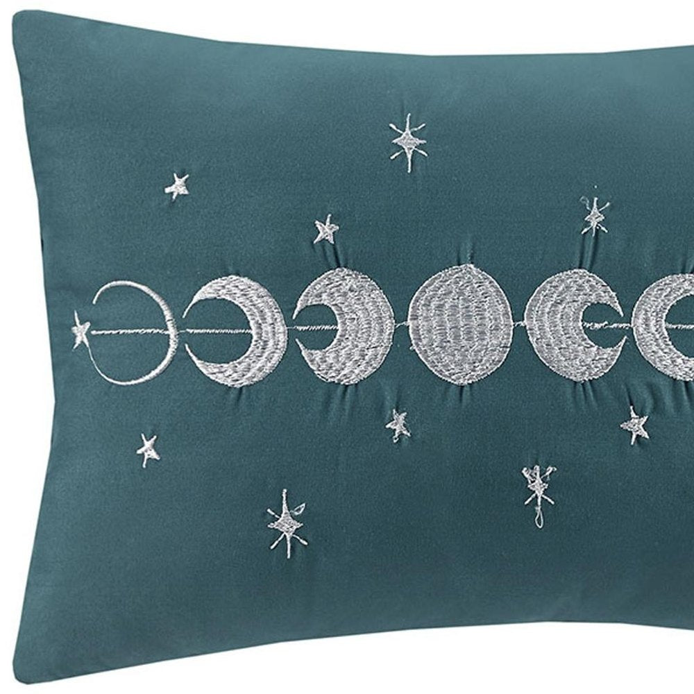 Set of Three Teal Blue Twin Ring Stitch Polyester Sham And Comforter