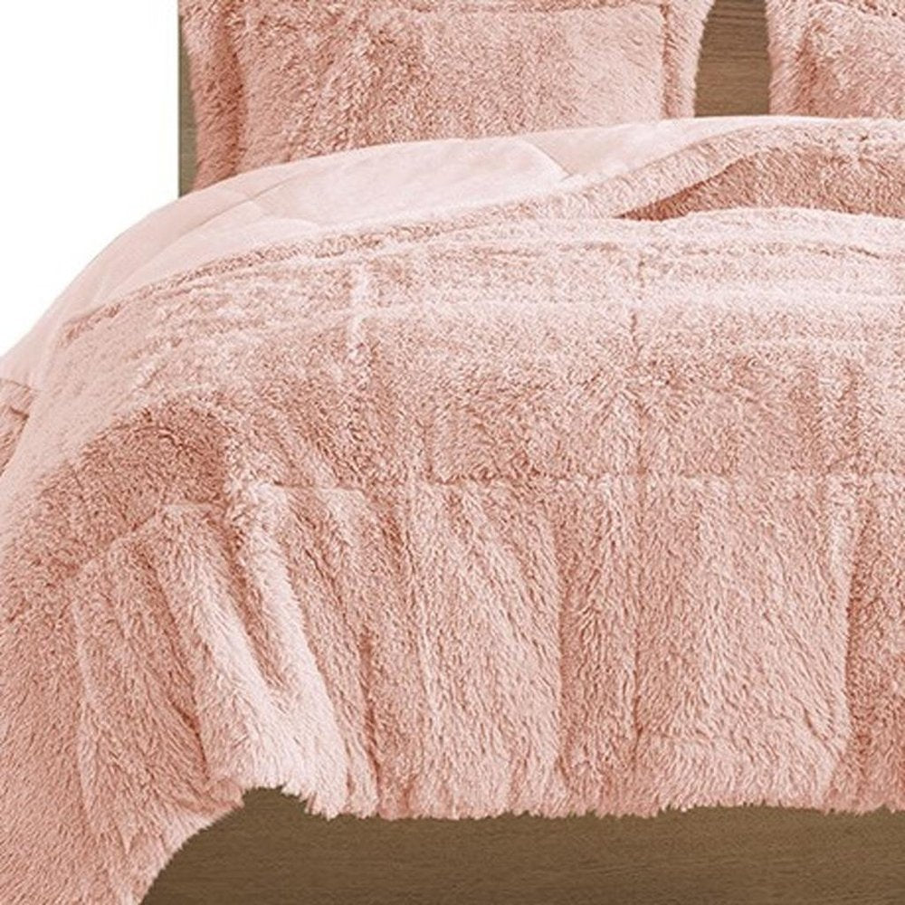 Set of Two Blush Twin Ring Stitch Polyester Sham And Comforter