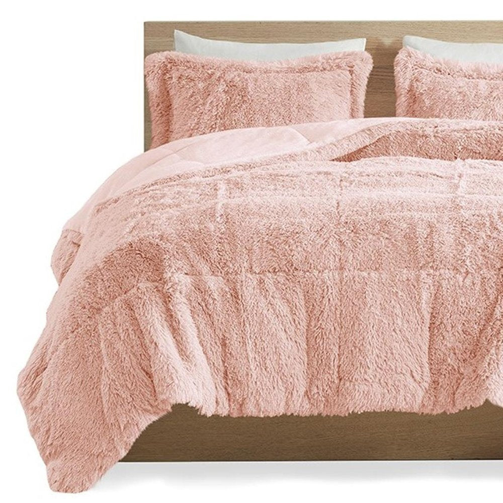 Set of Two Blush Twin Ring Stitch Polyester Sham And Comforter