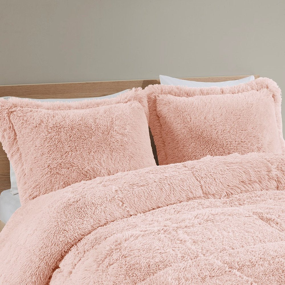 Set of Two Blush Twin Ring Stitch Polyester Sham And Comforter