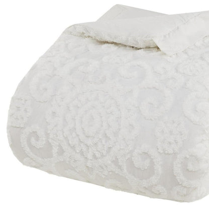 Set of Three White Medallion Queen Ring Stitch Sham And Comforter
