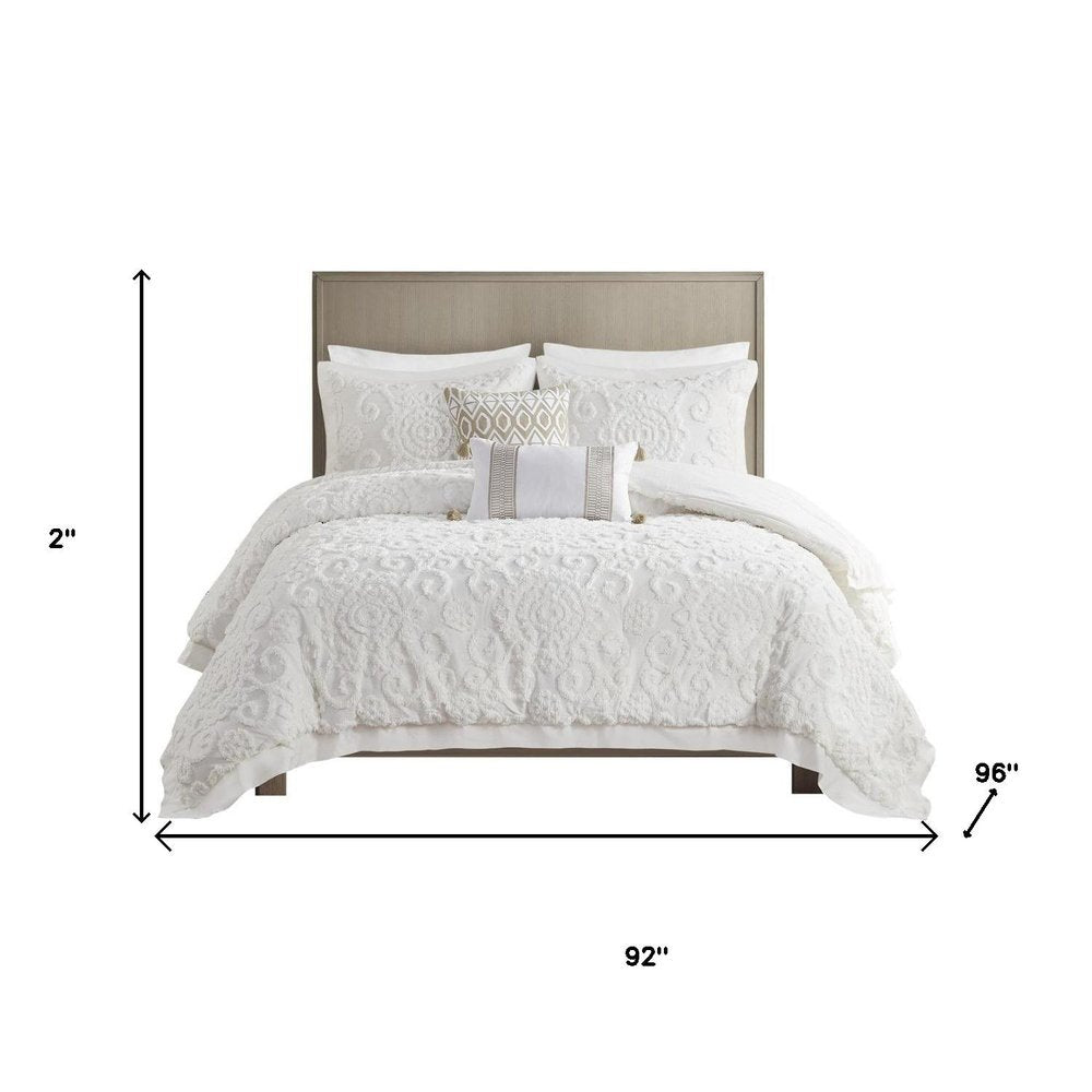 Set of Three White Medallion Queen Ring Stitch Sham And Comforter