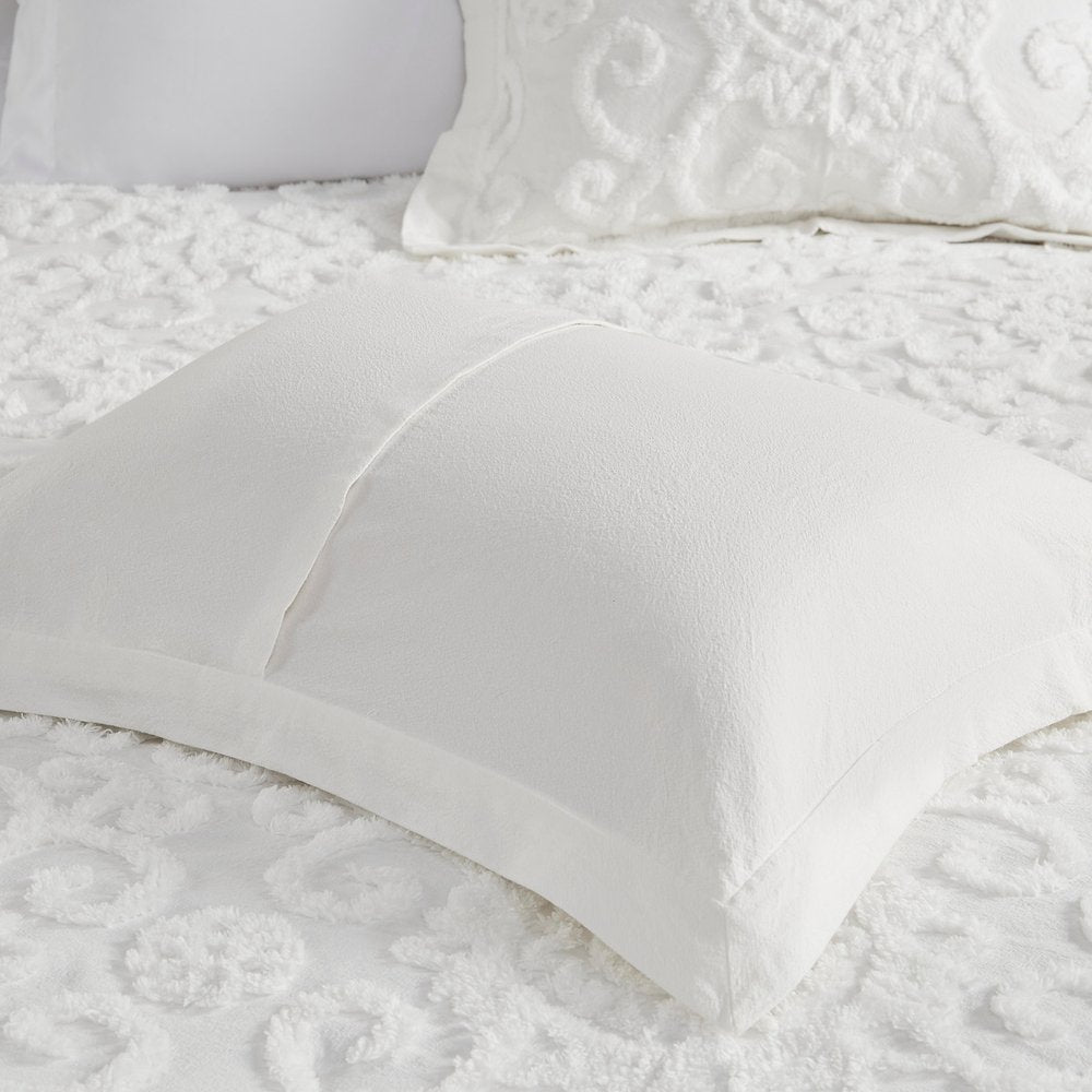 Set of Three White Medallion Queen Ring Stitch Sham And Comforter