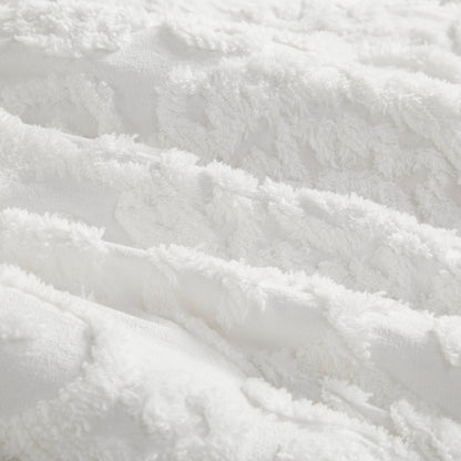 Set of Three White Medallion Queen Ring Stitch Sham And Comforter