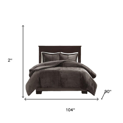 Set of Three Taupe King Ring Stitch Polyester Sham And Comforter