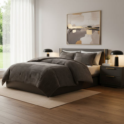 Set of Three Taupe King Ring Stitch Polyester Sham And Comforter