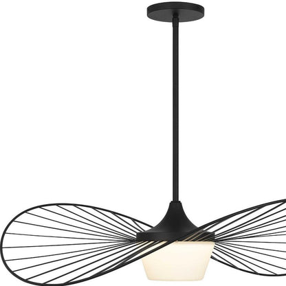 34" Black Aluminum Geometric Wavy LED Dimmable Outdoor Hanging Light