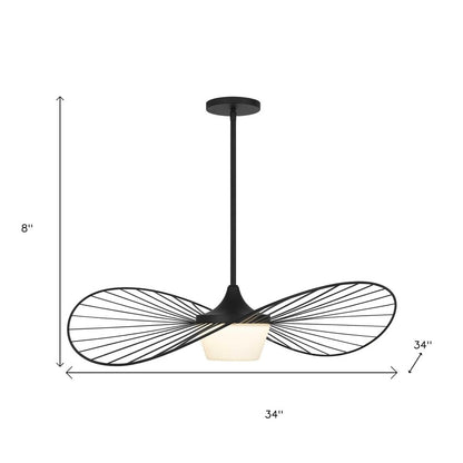 34" Black Aluminum Geometric Wavy LED Dimmable Outdoor Hanging Light