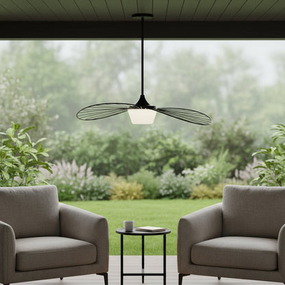 34" Black Aluminum Geometric Wavy LED Dimmable Outdoor Hanging Light