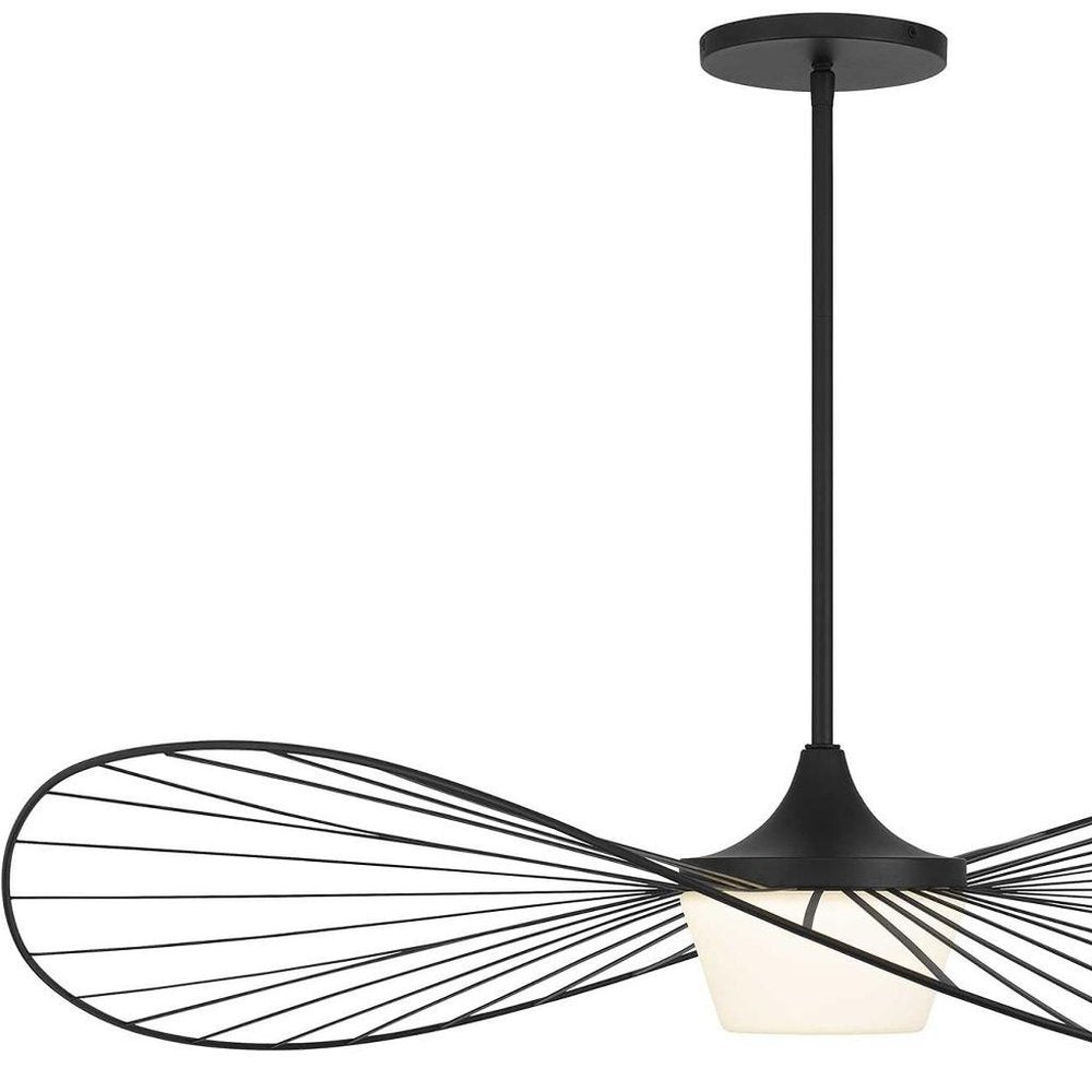 44" Black Aluminum Geometric Wavy LED Dimmable Outdoor Hanging Light