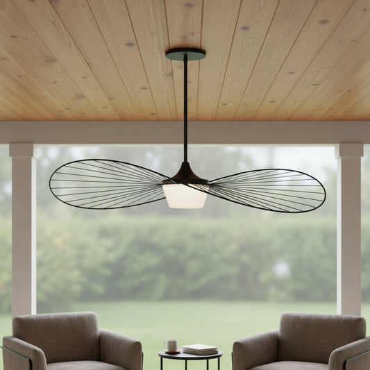 44" Black Aluminum Geometric Wavy LED Dimmable Outdoor Hanging Light