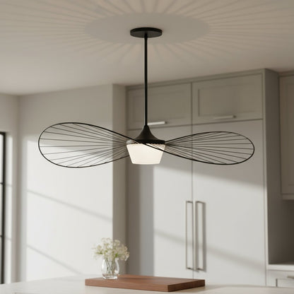 44" Black Aluminum Geometric Wavy LED Dimmable Outdoor Hanging Light