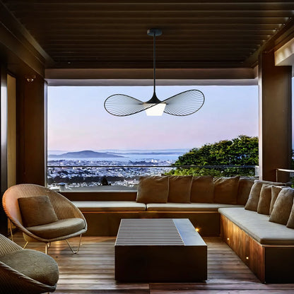 44" Black Aluminum Geometric Wavy LED Dimmable Outdoor Hanging Light