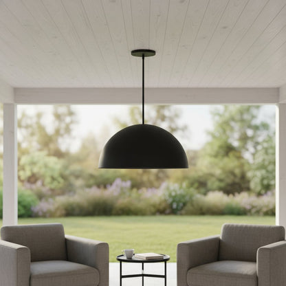 24" Black Aluminum Dome LED Dimmable Outdoor Pendent Hanging Light