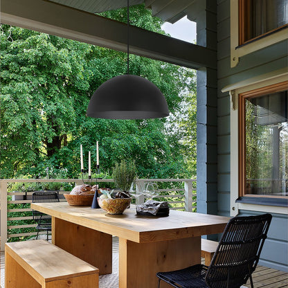 24" Black Aluminum Dome LED Dimmable Outdoor Pendent Hanging Light