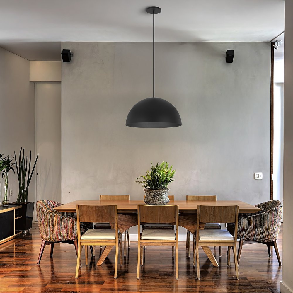 24" Black Aluminum Dome LED Dimmable Outdoor Pendent Hanging Light