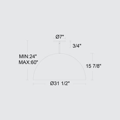 32" Black Aluminum Dome LED Dimmable Outdoor Pendent Hanging Light