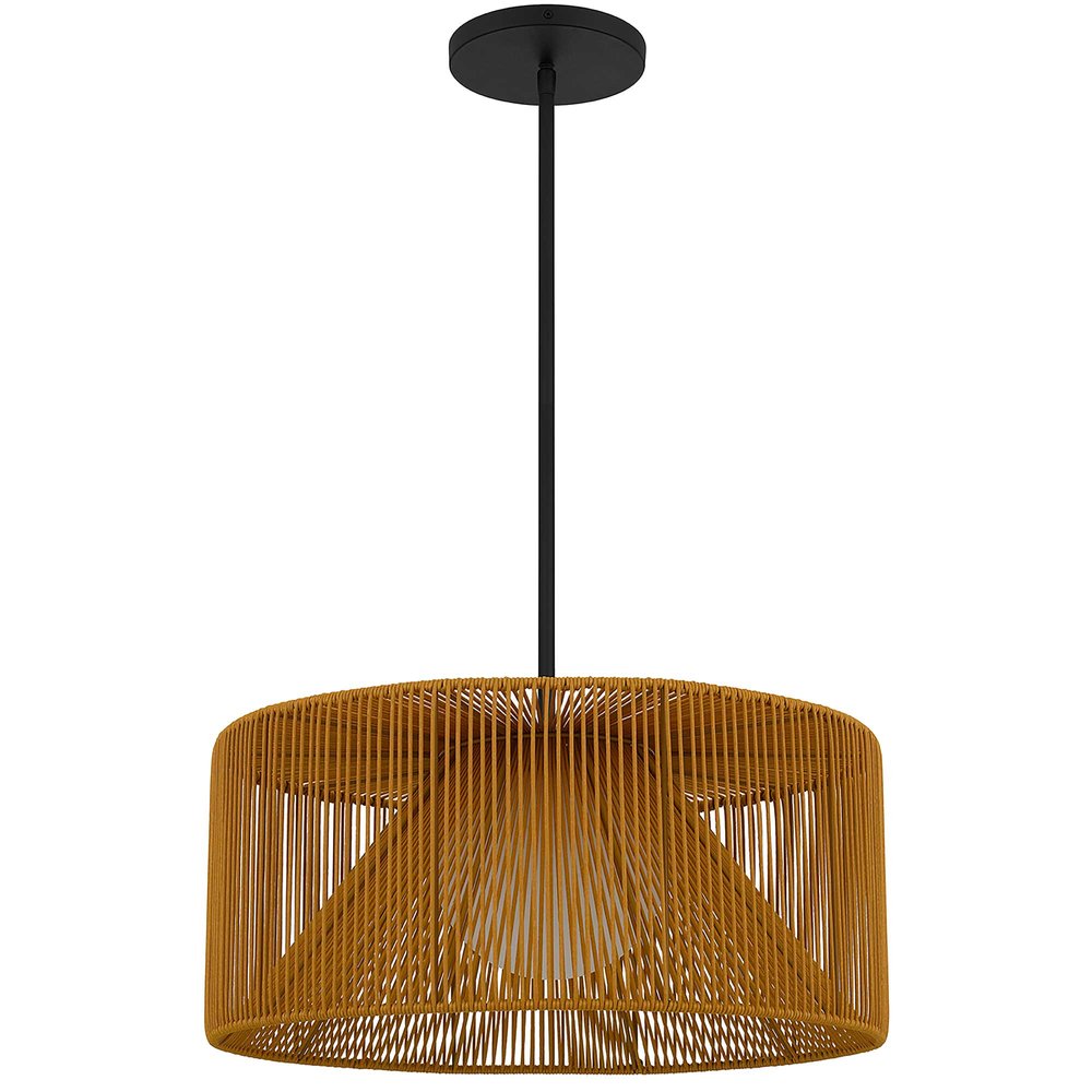 Natural And Black Rattan String And Metal LED Dimmable Outdoor Hanging Pendent Light