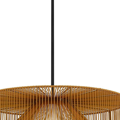 Natural And Black Rattan And Metal LED Dimmable Outdoor Hanging Pendent Light