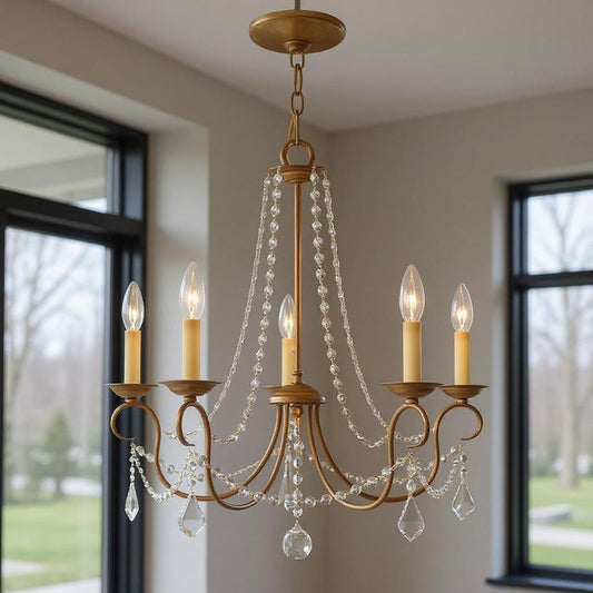 Five Light Dimmable Chandelier With Shades
