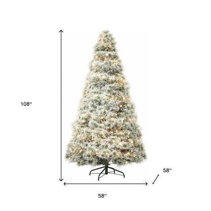 9' White Pre Lit Full Flocked Spruce Christmas Tree
