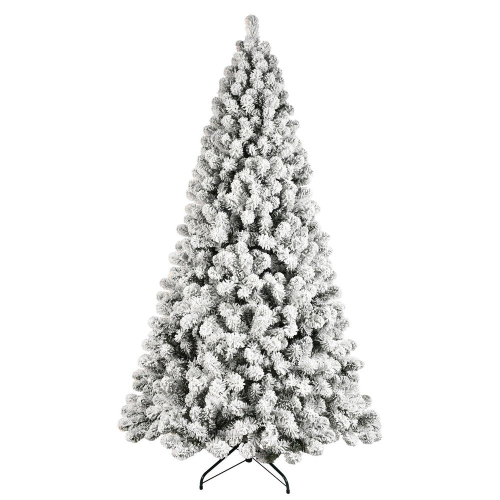 9' White Pre Lit Full Flocked Fir Christmas Tree