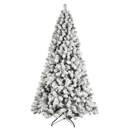 9' White Pre Lit Full Flocked Fir Christmas Tree
