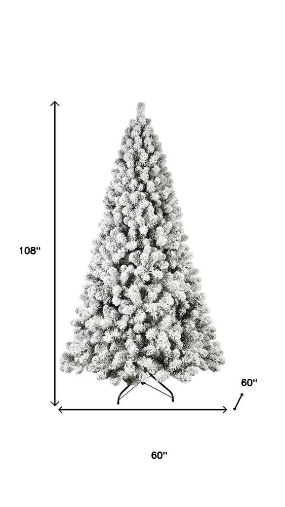 9' White Pre Lit Full Flocked Fir Christmas Tree