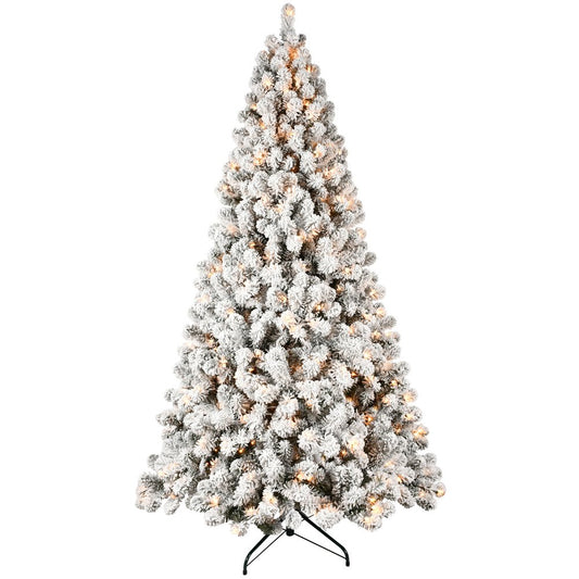 9' White Pre Lit Full Flocked Fir Christmas Tree
