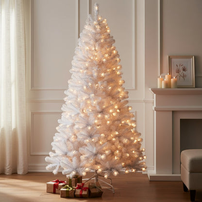 9' White Pre Lit Full Pine Christmas Tree