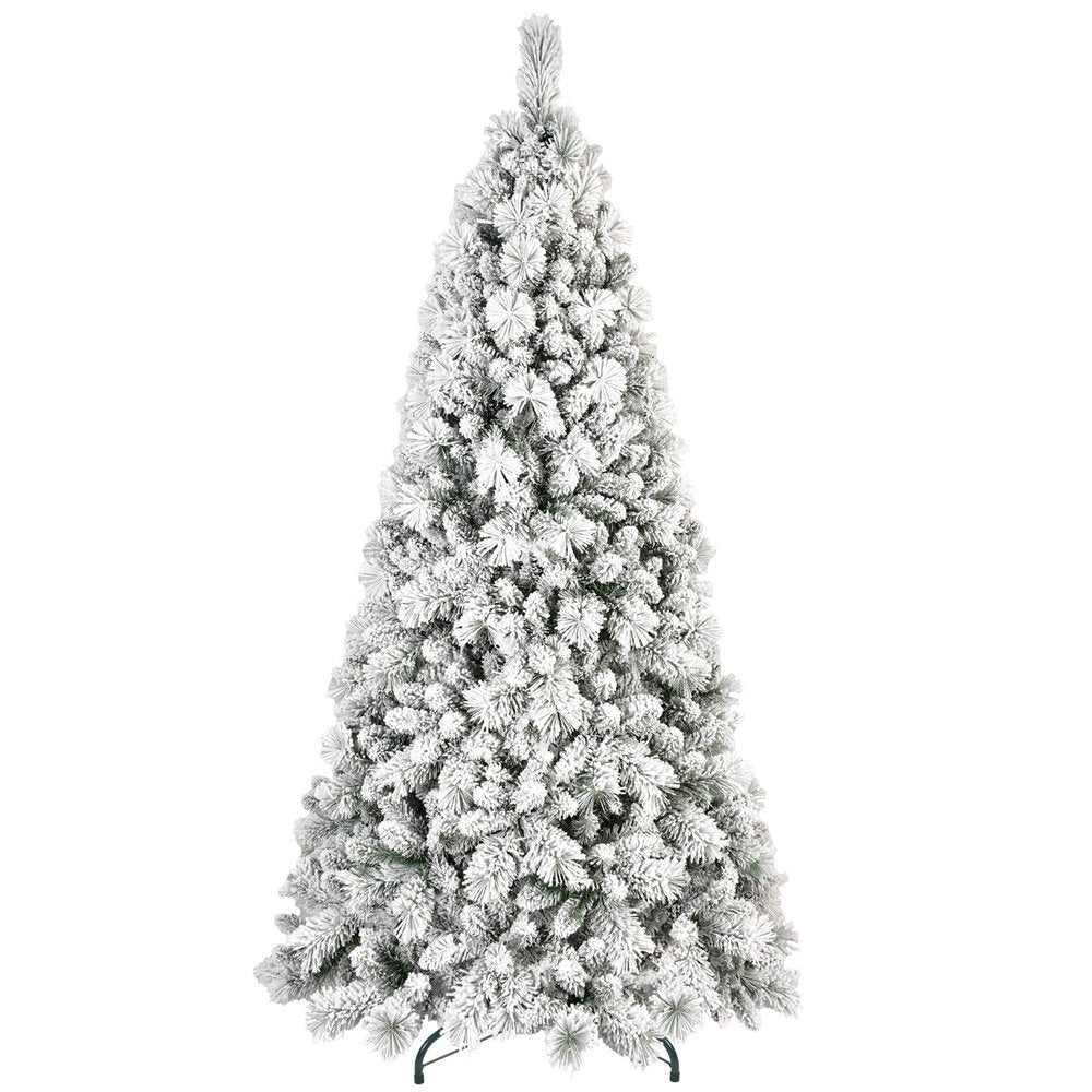 9' White Pre Lit Full Flocked Pine Christmas Tree